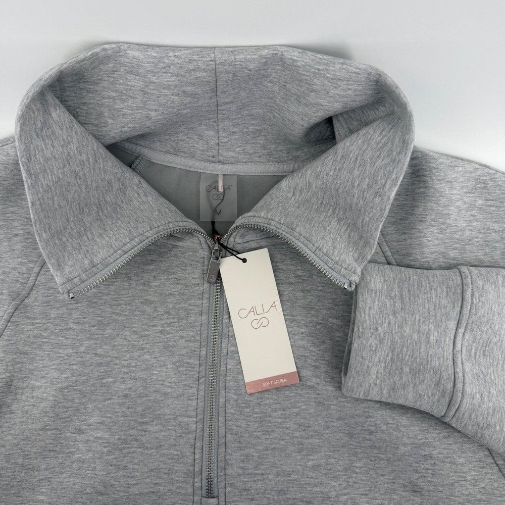 CALIA Women M Light Heather Grey Soft Scuba 1/4 Zip Sweatshirt NEW Athleisure - Picture 1 of 8
